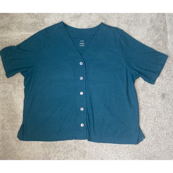 Pure Jill Womens Size 4X Green Hemp Cotton Short Sleeve Shell Button Front Top - Picture 8 of 9